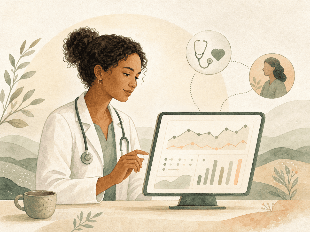 A healthcare provider reviewing patient trends on a clinical dashboard.